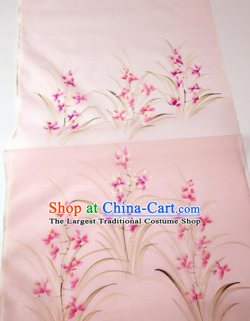 Chinese Traditional Embroidered Orchid Pattern Design Pink Silk Fabric Asian China Hanfu Silk Material