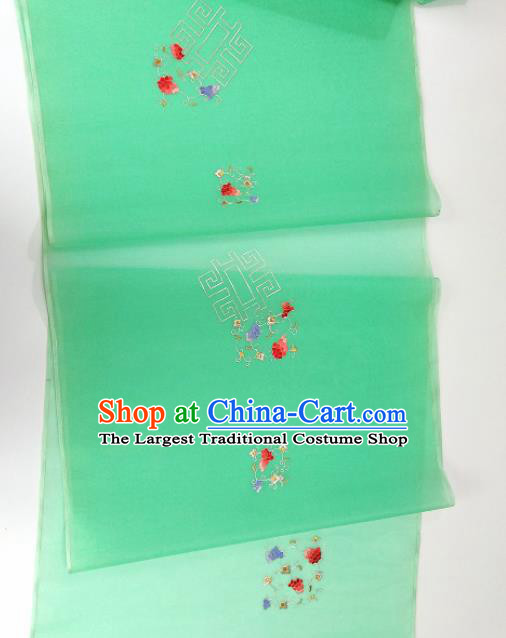 Chinese Traditional Embroidered Flowers Pattern Design Green Silk Fabric Asian China Hanfu Silk Material