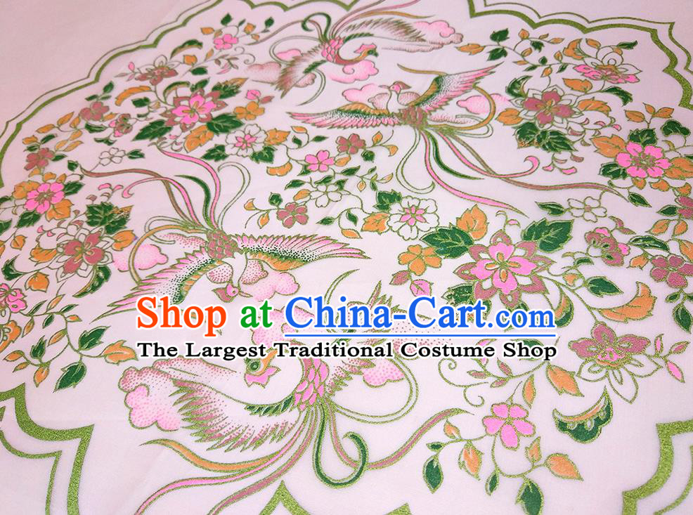 Chinese Traditional Phoenix Flowers Pattern Design Pink Silk Fabric Asian China Hanfu Silk Material