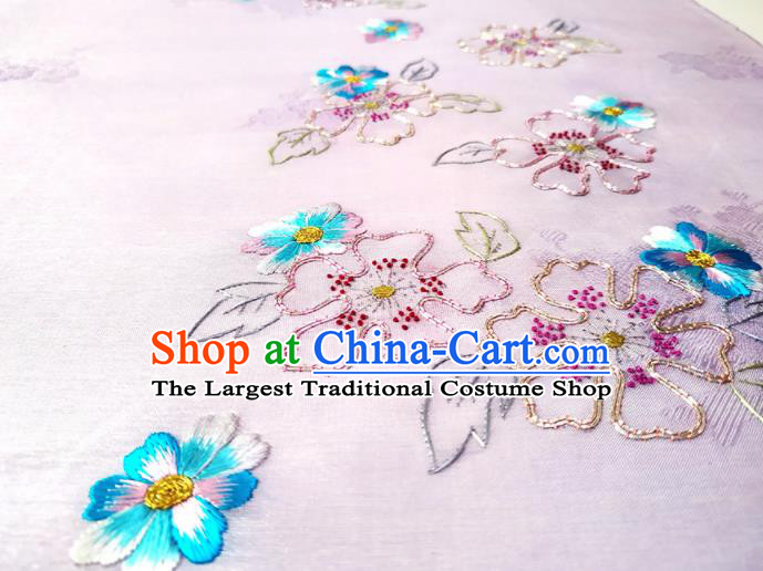 Chinese Traditional Embroidered Flowers Pattern Design Lilac Silk Fabric Asian China Hanfu Silk Material