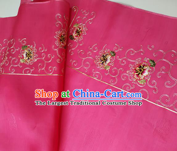 Chinese Traditional Embroidered Peony Pattern Design Rosy Silk Fabric Asian China Hanfu Silk Material
