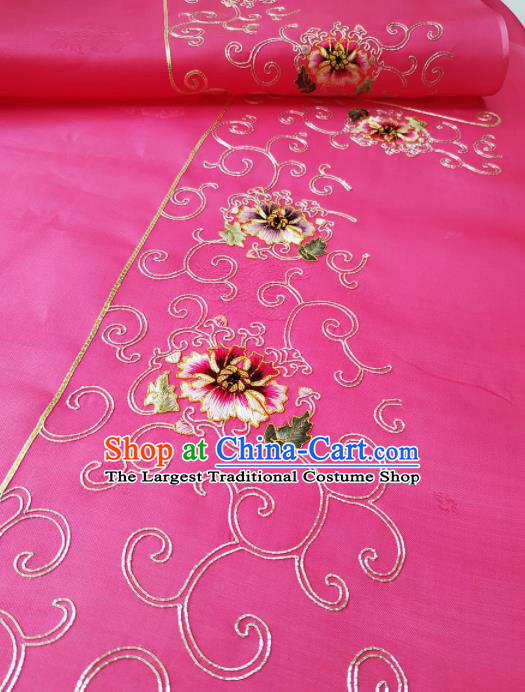 Chinese Traditional Embroidered Peony Pattern Design Rosy Silk Fabric Asian China Hanfu Silk Material