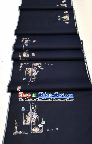 Chinese Traditional Embroidered Tortoise Peony Pattern Design Black Silk Fabric Asian China Hanfu Silk Material