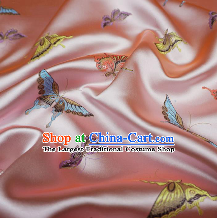 Chinese Traditional Colorful Butterfly Pattern Design Pink Brocade Fabric Asian Satin China Hanfu Silk Material