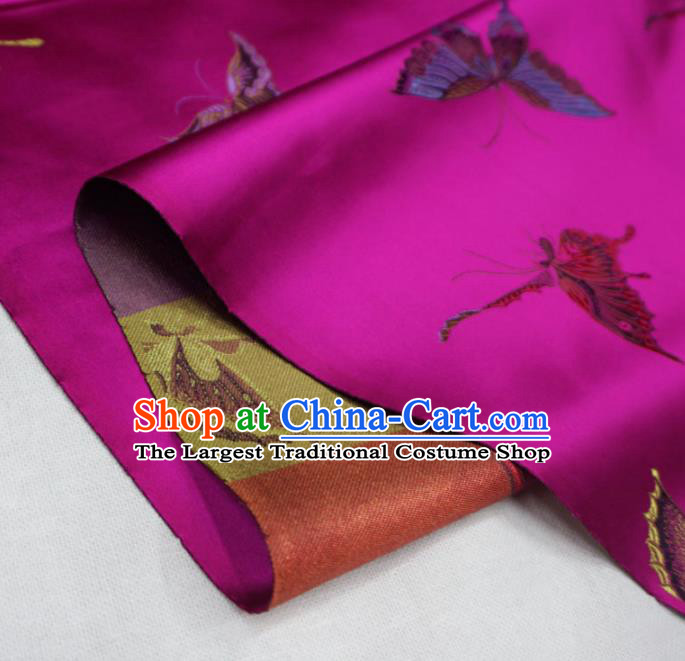 Chinese Traditional Colorful Butterfly Pattern Design Rosy Brocade Fabric Asian Satin China Hanfu Silk Material