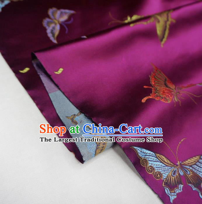 Chinese Traditional Colorful Butterfly Pattern Design Purple Brocade Fabric Asian Satin China Hanfu Silk Material