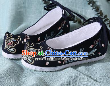 Chinese Handmade Embroidered Butterfly Black Shoes Traditional Ming Dynasty Hanfu Shoes Princess Shoes for Women