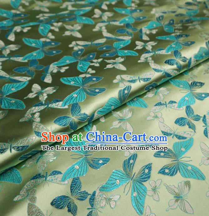 Chinese Traditional Butterfly Pattern Design Light Green Brocade Fabric Asian Satin China Hanfu Silk Material