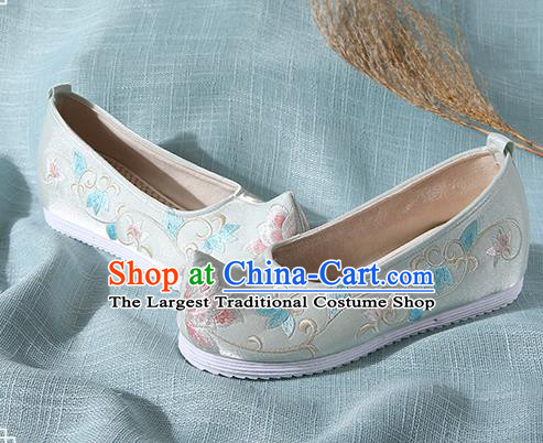 Chinese Handmade Embroidered Twine Flower Light Green Bow Shoes Traditional Ming Dynasty Hanfu Shoes Princess Shoes for Women