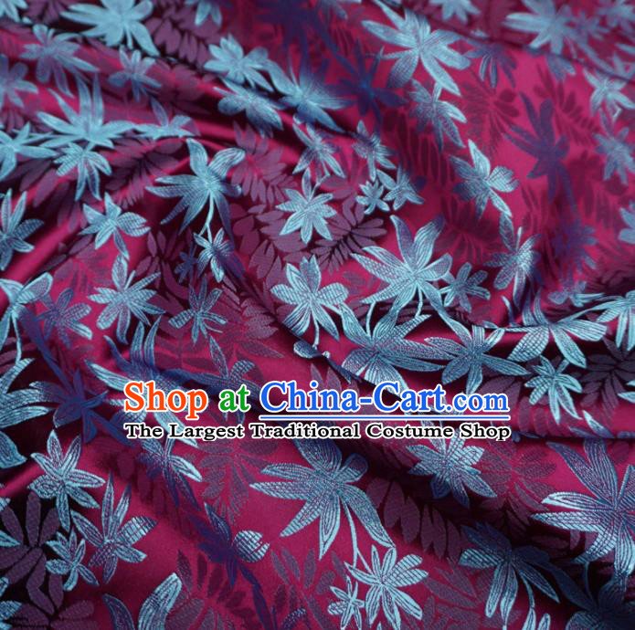 Chinese Traditional Maple Leaf Pattern Design Purple Brocade Fabric Asian Satin China Hanfu Silk Material