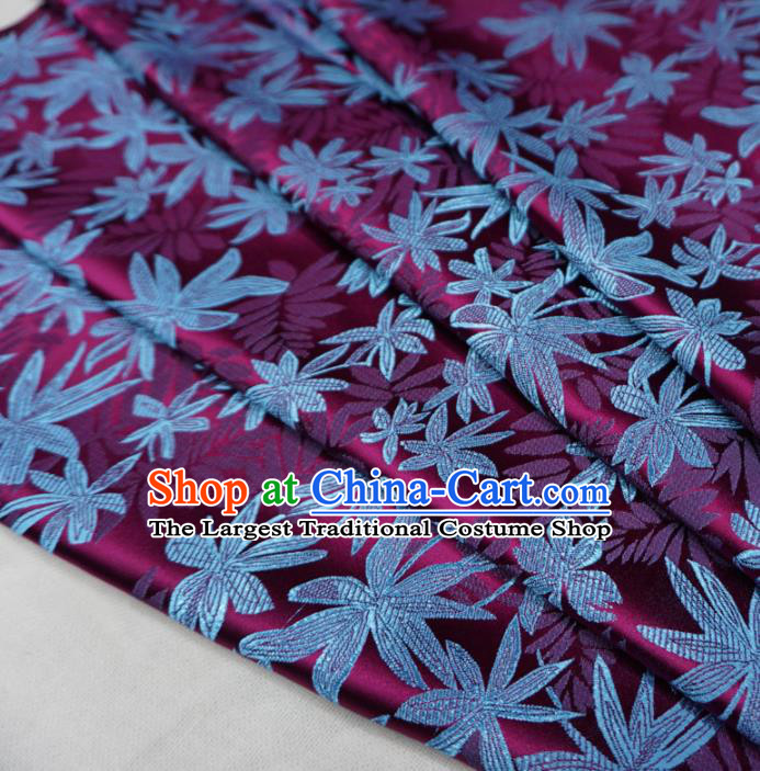 Chinese Traditional Maple Leaf Pattern Design Purple Brocade Fabric Asian Satin China Hanfu Silk Material