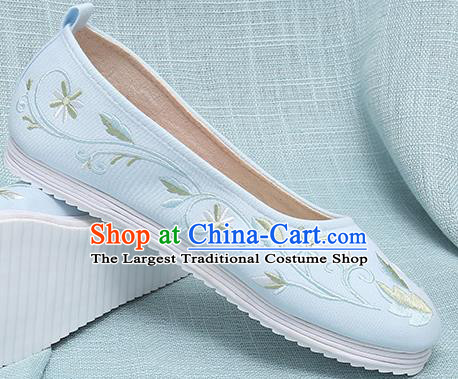 Chinese Handmade Embroidered Blue Cloth Shoes Traditional Ming Dynasty Hanfu Shoes Princess Shoes for Women