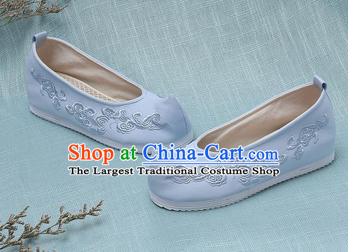 Chinese Handmade Embroidered Cloud Blue Bow Shoes Traditional Ming Dynasty Hanfu Shoes Princess Shoes for Women