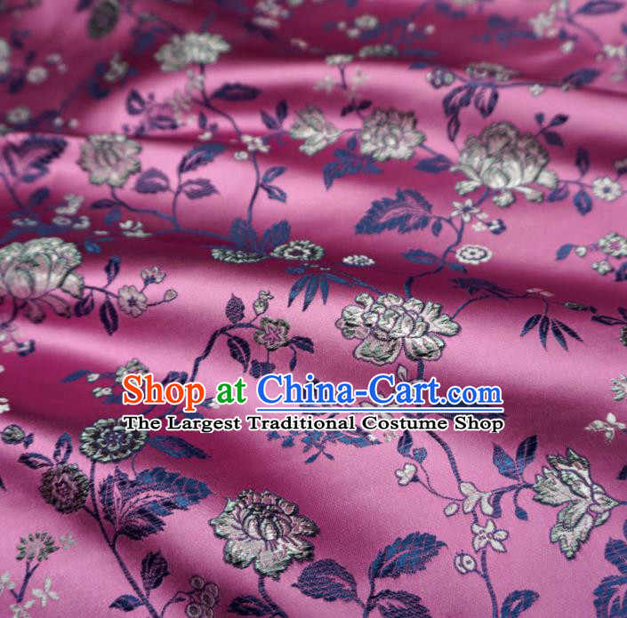 Chinese Traditional Twine Flowers Pattern Design Deep Pink Brocade Fabric Asian Satin China Hanfu Silk Material