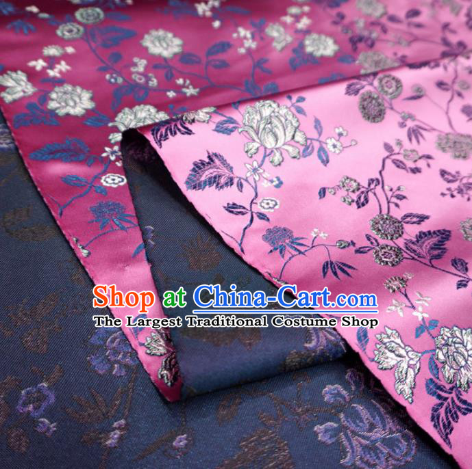 Chinese Traditional Twine Flowers Pattern Design Deep Pink Brocade Fabric Asian Satin China Hanfu Silk Material