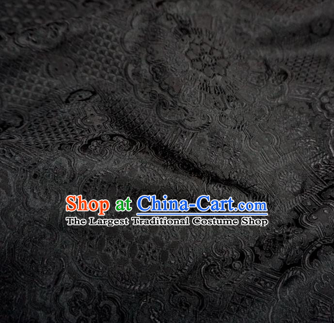 Chinese Traditional Rosette Pattern Design Black Brocade Fabric Asian Satin China Hanfu Silk Material