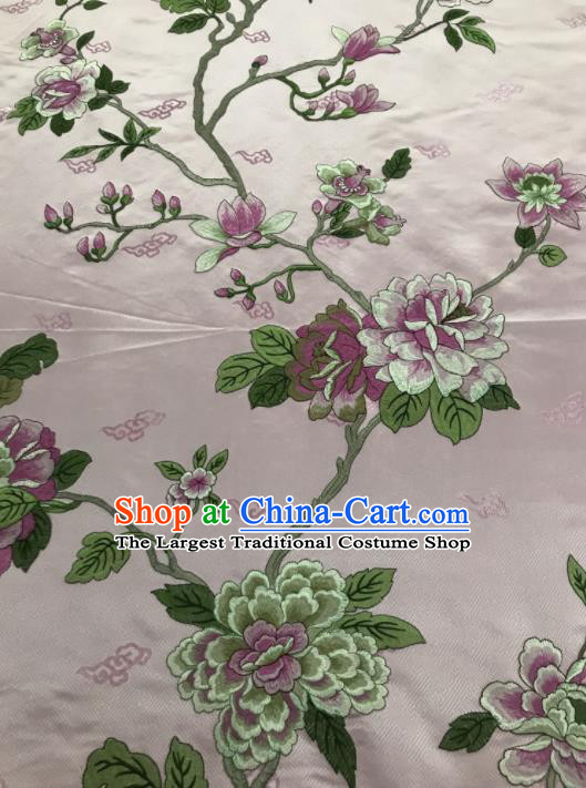 Chinese Traditional Embroidered Yulan Magnolia Pattern Design Pink Silk Fabric Asian China Hanfu Silk Material