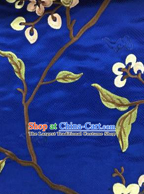 Chinese Traditional Embroidered Flowers Pattern Design Royalblue Silk Fabric Asian China Hanfu Silk Material