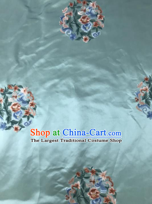 Chinese Traditional Embroidered Round Peony Pattern Design Green Silk Fabric Asian China Hanfu Silk Material
