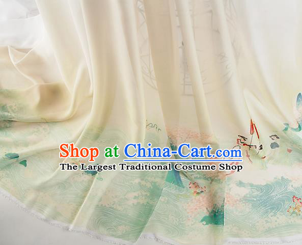 Chinese Traditional Printing Goddess Pattern Design Chiffon Fabric Asian Satin China Hanfu Material