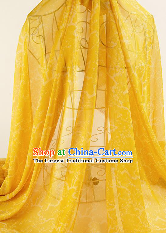Chinese Traditional Plum Blossom Pattern Design Yellow Chiffon Fabric Asian Satin China Hanfu Material