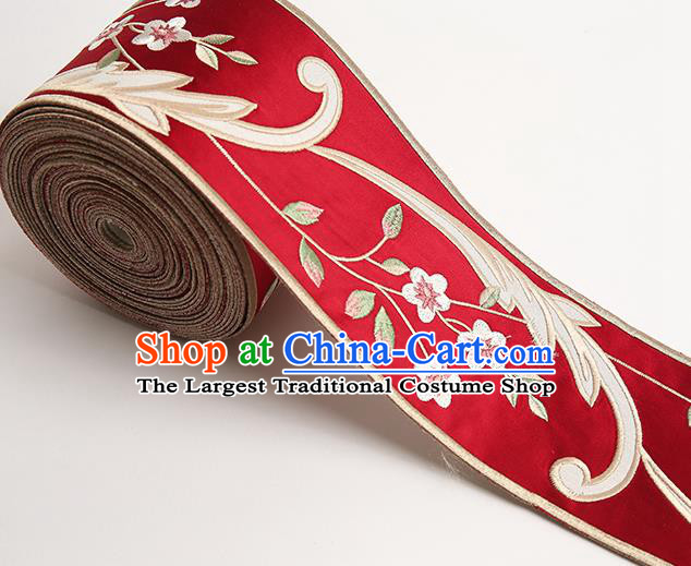 Chinese Traditional Hanfu Red Embroidered Flowers Pattern Band Fabric Asian China Costume Collar Accessories