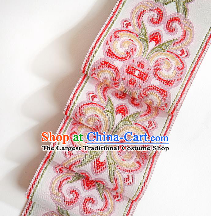 Chinese Traditional Hanfu Pink Embroidered Pattern Band Fabric Asian China Costume Collar Accessories