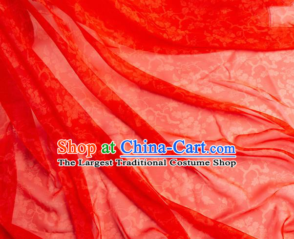 Chinese Traditional Peony Pattern Design Red Chiffon Fabric Asian Satin China Hanfu Material