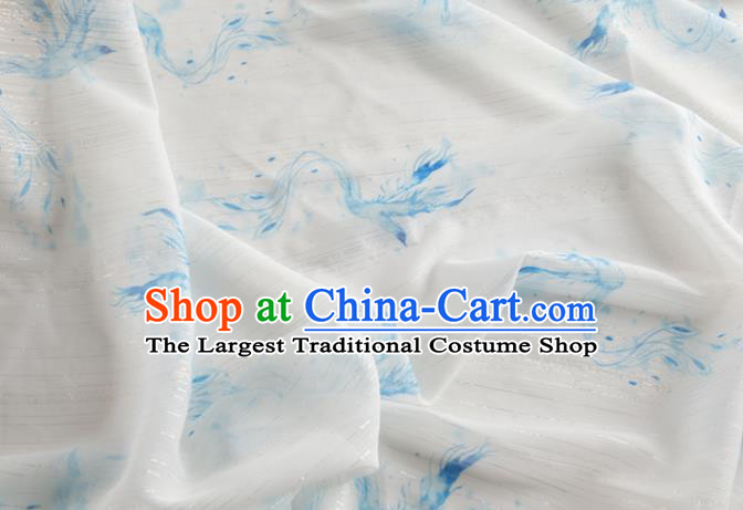 Chinese Traditional Printing Pattern Design White Chiffon Fabric Asian China Hanfu Material