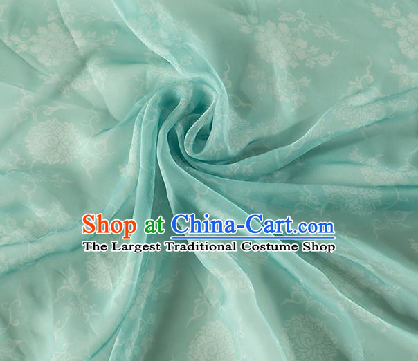 Chinese Traditional Peony Lotus Pattern Design Light Green Chiffon Fabric Asian Satin China Hanfu Material