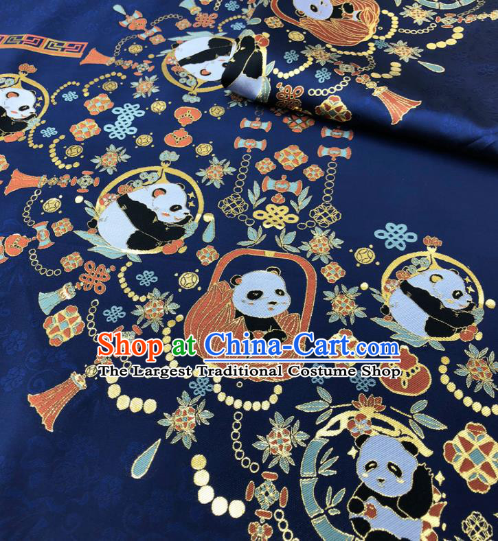 Chinese Traditional Panda Pattern Design Royalblue Brocade Fabric Asian China Satin Hanfu Material