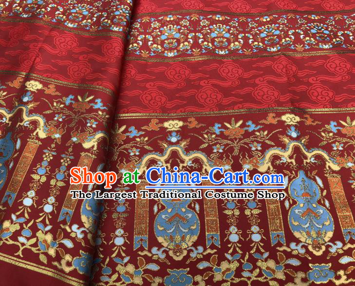 Chinese Traditional Calabash Dragon Pattern Design Red Brocade Fabric Asian China Satin Hanfu Material