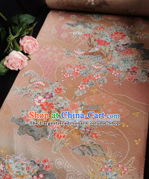 Chinese Traditional Orchid Daisy Pattern Design Pink Silk Fabric Asian Brocade China Hanfu Satin Material
