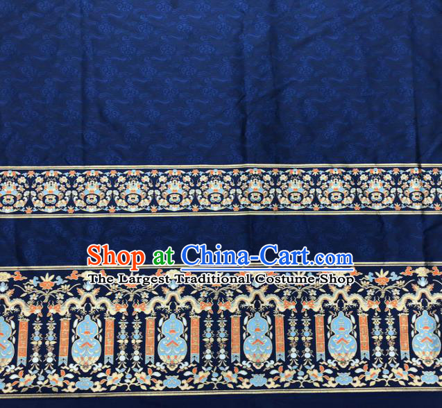 Chinese Traditional Calabash Dragon Pattern Design Royalblue Brocade Fabric Asian China Satin Hanfu Material