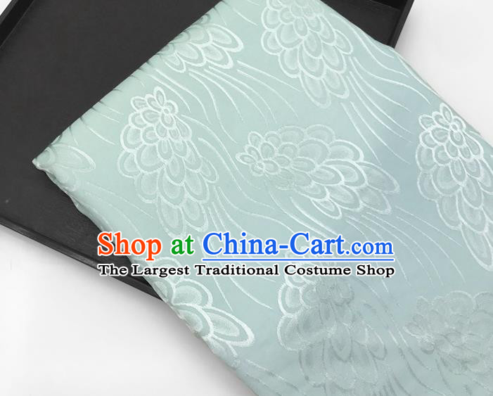 Chinese Traditional Peacock Tail Pattern Design Light Green Brocade Fabric Asian China Satin Hanfu Material