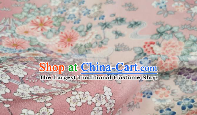 Chinese Traditional Classical Plum Chrysanthemum Pattern Design Pink Silk Fabric Asian China Cheongsam Silk Material