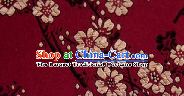 Chinese Traditional Plum Flowers Pattern Design Purplish Red Silk Fabric Asian China Hanfu Rayon Material