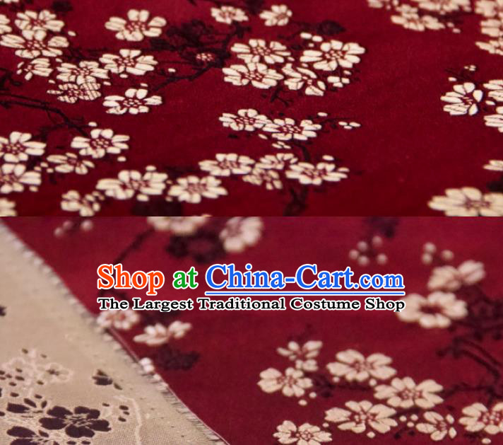 Chinese Traditional Plum Flowers Pattern Design Purplish Red Silk Fabric Asian China Hanfu Rayon Material
