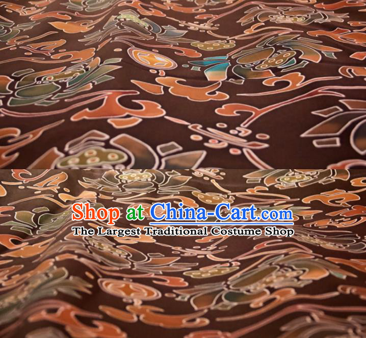Chinese Traditional Lotus Pattern Design Brown Silk Fabric Asian China Hanfu Mulberry Silk Material