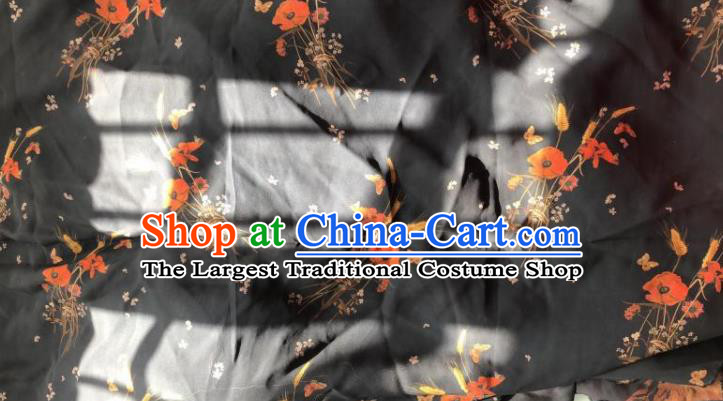 Chinese Traditional Pattern Design Black Silk Fabric Asian China Hanfu Mulberry Silk Material
