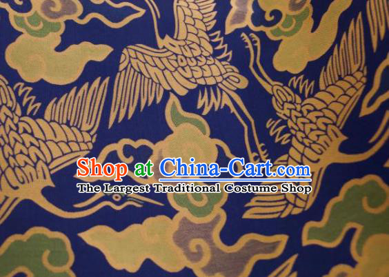 Chinese Traditional Cloud Crane Pattern Design Royalblue Silk Fabric Asian China Hanfu Gambiered Guangdong Mulberry Silk Material