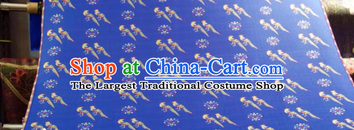 Chinese Traditional Birds Pattern Design Royalblue Silk Fabric Asian China Hanfu Gambiered Guangdong Mulberry Silk Material