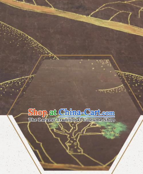Chinese Traditional Pine Deer Pattern Design Brown Silk Fabric Asian China Hanfu Gambiered Guangdong Mulberry Silk Material