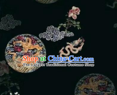 Chinese Traditional Dragon Pattern Design Deep Green Silk Fabric Asian China Hanfu Gambiered Guangdong Mulberry Silk Material