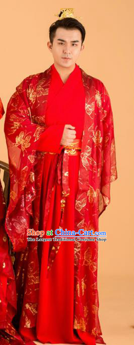 Chinese Traditional Wedding Red Clothing Ancient Song Dynasty Bridegroom Scholar Costumes for Men