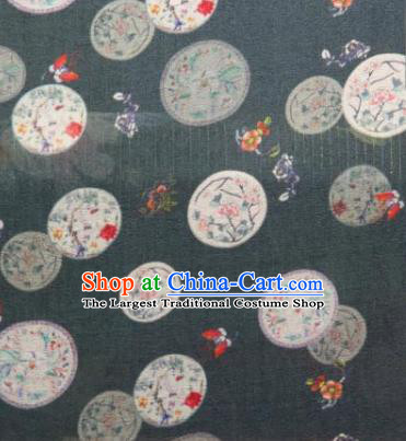 Chinese Traditional Fan Pattern Design Atrovirens Silk Fabric Asian China Hanfu Gambiered Guangdong Mulberry Silk Material