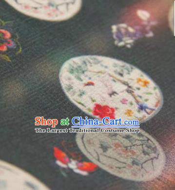 Chinese Traditional Fan Pattern Design Atrovirens Silk Fabric Asian China Hanfu Gambiered Guangdong Mulberry Silk Material
