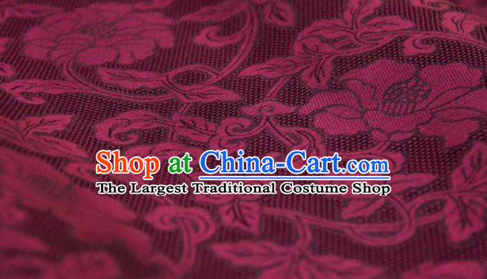 Chinese Traditional Twine Peony Pattern Design Wine Red Silk Fabric Asian China Hanfu Gambiered Guangdong Mulberry Silk Material