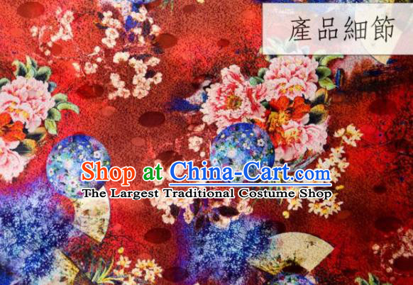 Chinese Traditional Orchid Peony Pattern Design Red Silk Fabric Asian China Hanfu Gambiered Guangdong Mulberry Silk Material