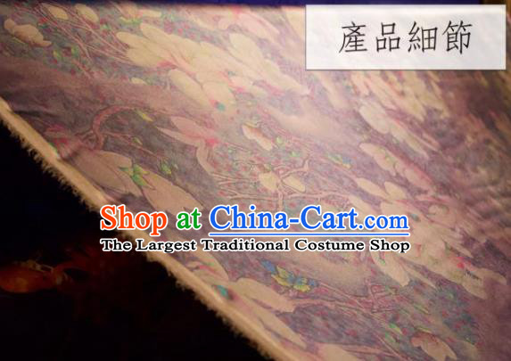 Chinese Traditional Yulan Magnolia Pattern Design Light Purple Silk Fabric Asian China Hanfu Gambiered Guangdong Mulberry Silk Material